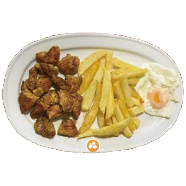 Pincho moruno con patatas y huevo