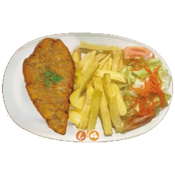 Bistec frito con ensalada y patatas